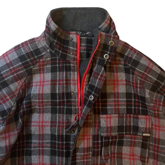 Vintage KAVU Plaid Wool Jacket Men’s Medium Red Black Full Zip Cabincore Tartan - Picture 3 of 10